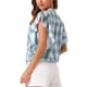 thumbnail image 4 of Camisa de cuadros para mujer INSPIRE CHIC, casual, con volantes, de manga corta, con cordón, blusa de verano, gris azul L, 4 of 6