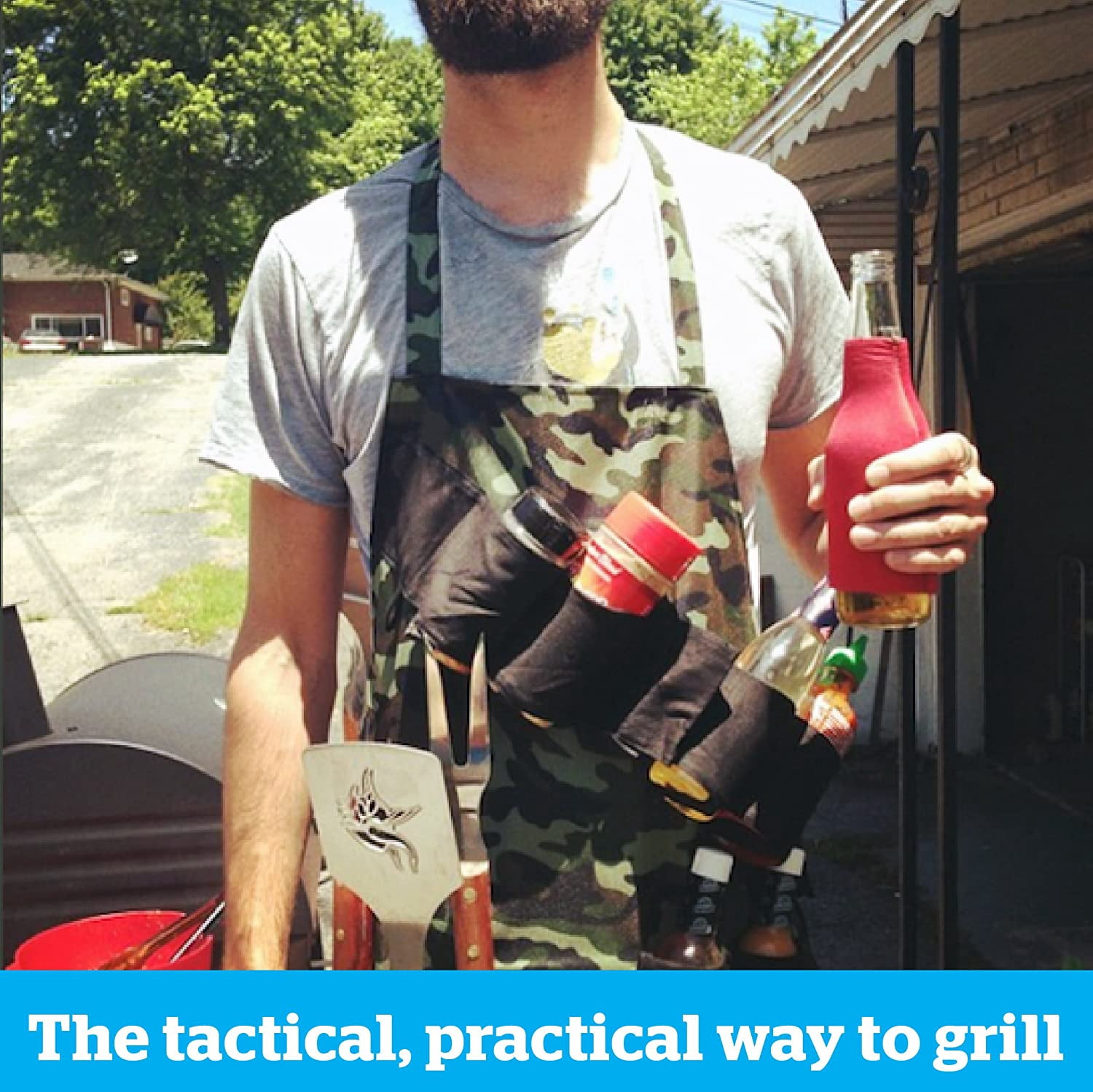 BigMouth Inc The Grill Sergeant BBQ Apron, Cotton Camouflage Gag Gift for Cookouts, Adjustable Strap, Pockets and Bottle Opener Included