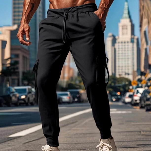 Ceisia Gift Men's All-Season Casual Pants - Fashionable Washed Solid Color Drawstring Elastic Waist Zipper Pocket Pants