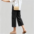 thumbnail image 5 of Usloyux Women's Wide Leg Capri Pants High Waisted with Pockets Casual Solid Streetwear Cargo Trousers for Summer Vacation Beach, Black XL, 5 of 6