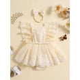 thumbnail image 2 of Bagilaanoe Newborn Baby Girl Summer Rompers Dress Butterfly Fly Sleeve Bodysuits + Headband 3M 6M 12M 18M Infant Lace Patchwork A-line Dresses, 2 of 9