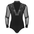 thumbnail image 5 of Kaerm Men's Mesh Patchwork Shiny Latin Dance Shirts Bodysuit Ballroom Tango Rumba Dancewear Black L, 5 of 5
