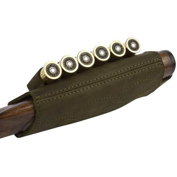 Leather Buttstock Cartridge Holder 6 Shell Hunting & Ammo Pouch
