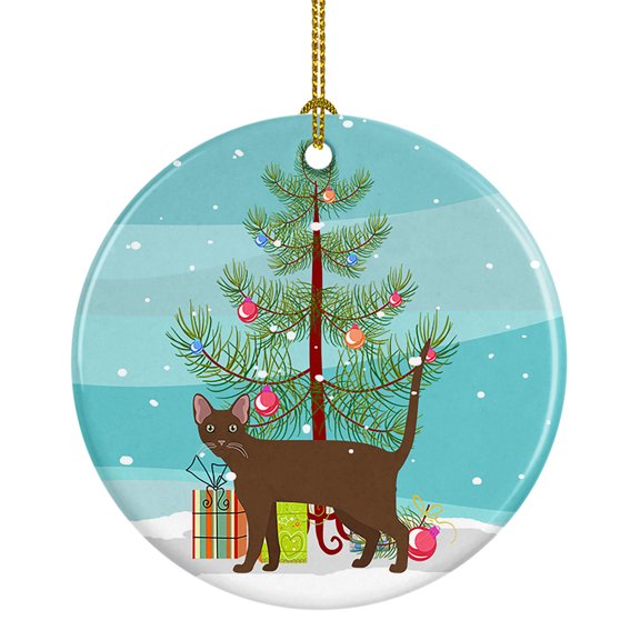 Havana Brown Cat Merry Christmas Ceramic Ornament 2.8 in x 2.8 in
