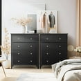 thumbnail image 3 of 5 Drawer Black Double Dresser for Bedroom, Modern Chest of Drawers for Storage Cabinet, TV Stand with Easy Pull Out Gold Metal Handles for Living Room, Wooden Organizer for Nightstand, 3 of 8