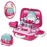 Pretend Play Makeup Toy Beauty Salon Set for Little Girls Kids with Crossbody Shoulder Bag, Princess Vanity Case Dress