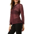 thumbnail image 5 of MODA NOVA Junior's Ruffled Collar Button Down Long Sleeve Lace Shirt Burgundy XL, 5 of 7
