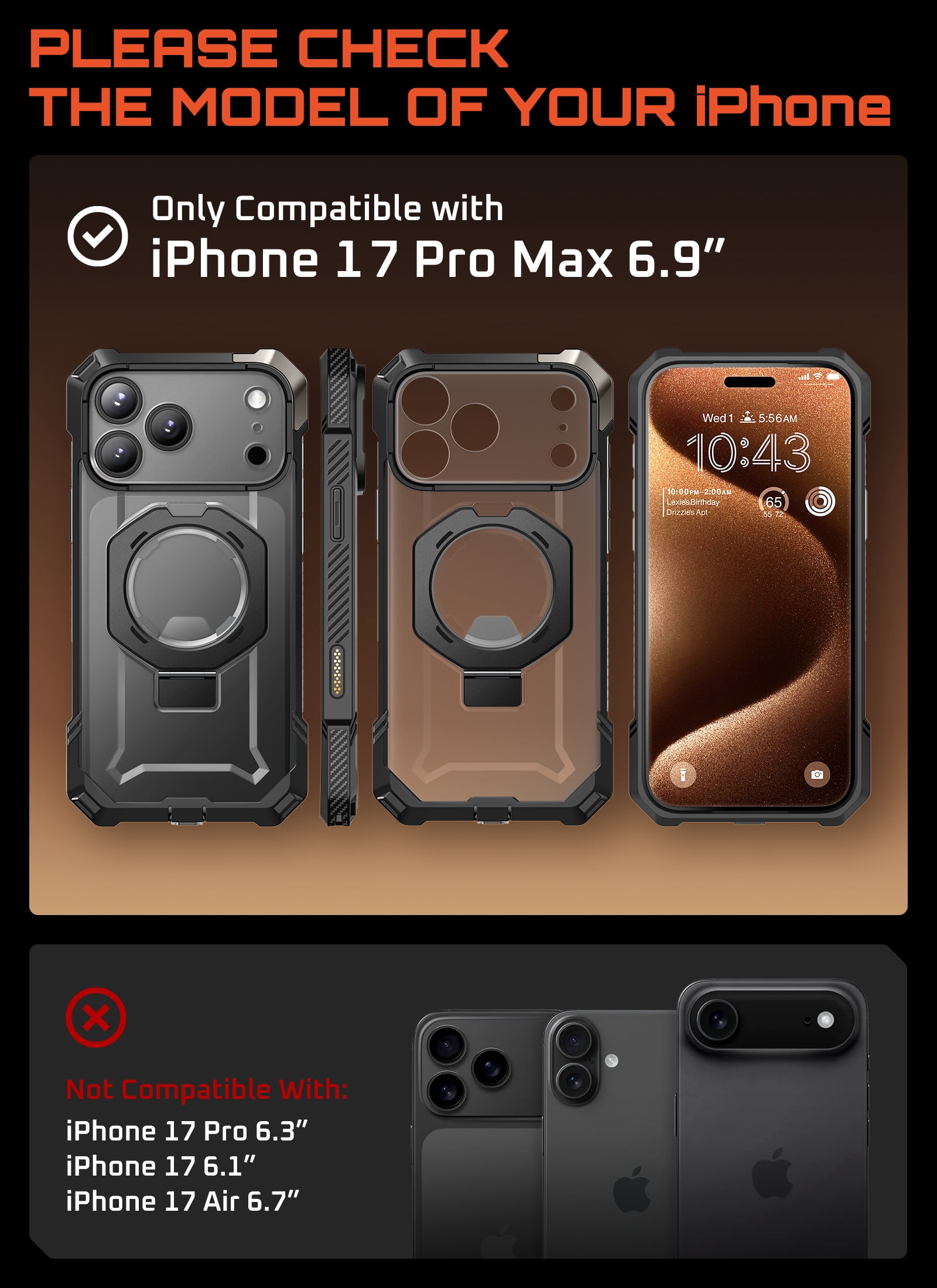 SUPCASE Unicorn Beetle Grip for 2025 iPhone 17 Pro Max 6.9" Case with Camera Control Button with Kickstand Rugged Shockproof Anti-Slip Grip Case [Compatible with MagSafe] Magnetic Phone Cover, Black