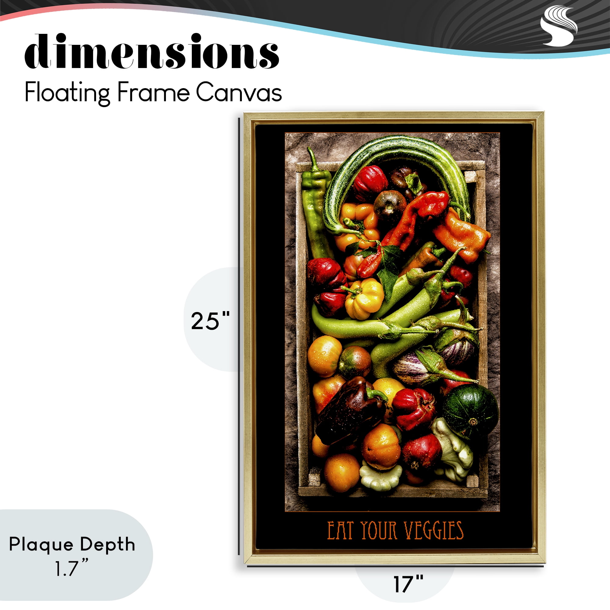 Stupell Industries Eat Your Veggies Vibrant Harvest Gold Framed Floater Canvas Wall Art, design by Carl Kravats