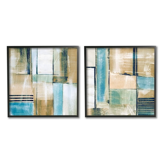 Contemporary Geometric Neutral Tones Abstract Graphic Art Black Framed Art Print Wall Art, Set of 2