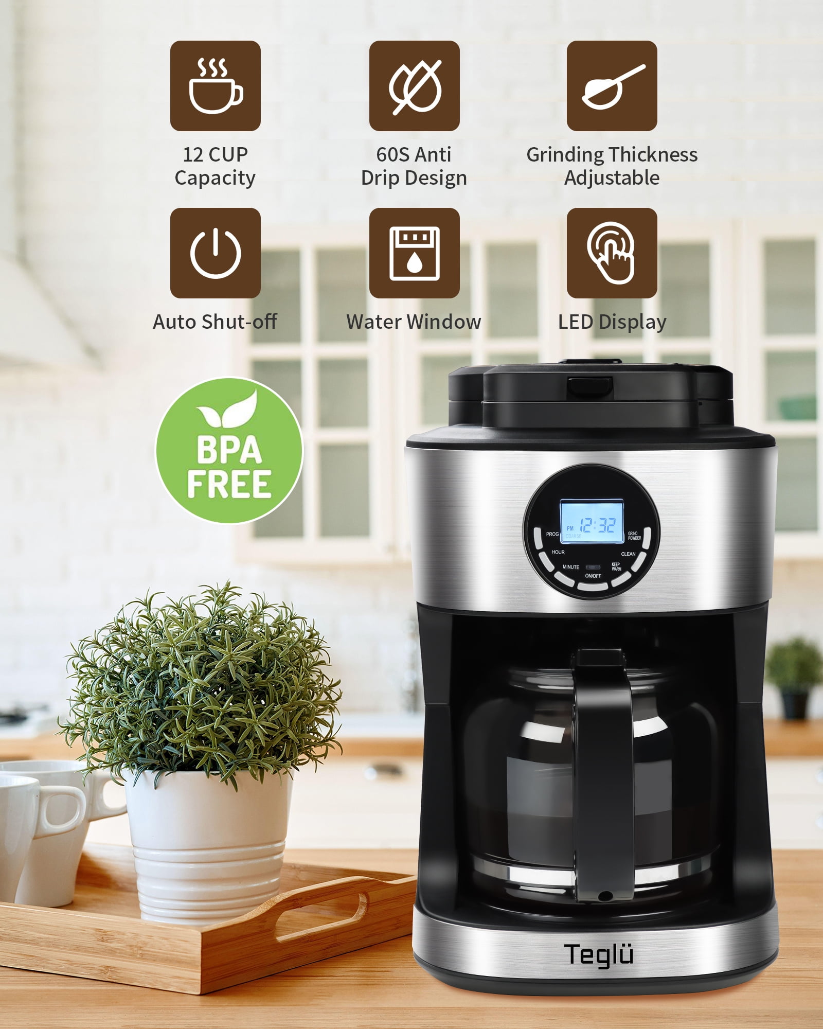 Teglu Single Serve Coffee Maker 2 in 1 for K Cup Pods & Ground Coffee, Mini  K Cup Coffee Machine 6-14 oz, One Cup Coffee Brewer with One-Bouton Fast