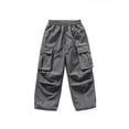 thumbnail image 5 of CYRBOKO Girls Cargo Pants with Pockets, Drawstring Loose Fit Casual Elastic Waist Wide Leg Pants Gray Size 14-15 T, 5 of 5