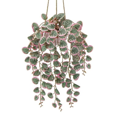MixMart 16'' Ceropegia Green string of hearts Fake Hanging Plants Artificial Succulent Plants in Ceramic Pot