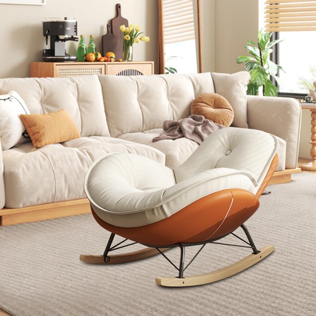 Sillón mecedor individual con cojín acolchado, sillón reclinable, sillón reclinable para ocio, sillón para dormitorio, jardín, balcón Base Naranja