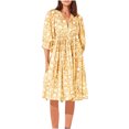 thumbnail image 2 of Blczomt 3/4 Sleeve Dress for Women Yellow Floral Midi Dressy Casual A Line Formal V Neck Trendy Dress, 2 of 6
