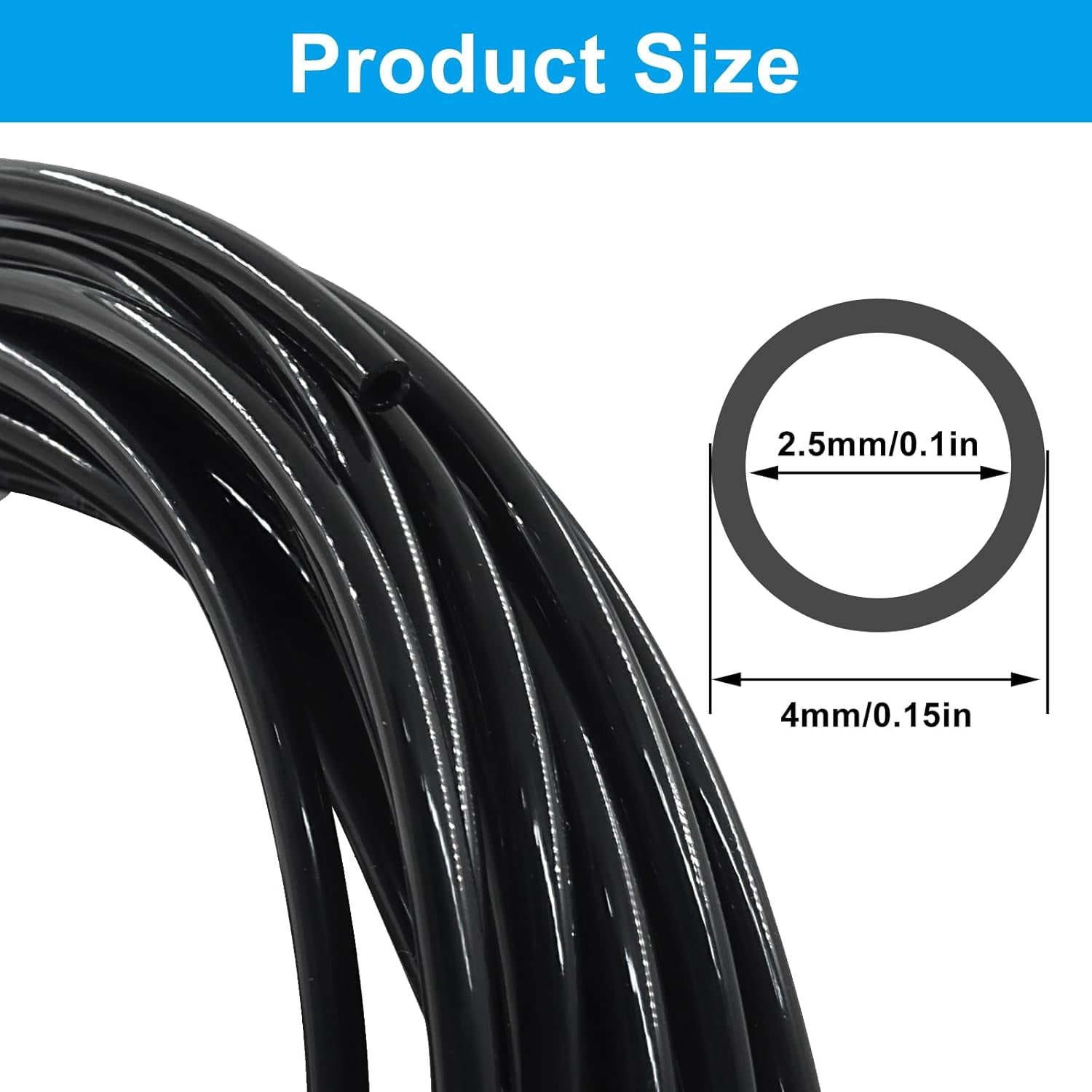 MKEUDQ-5/32" OD Pneumatic Tubing, Black PU Tube Air Hose Lightweight Pipe, Flexible Line for Water Fluid Transfer/Air Compressor Users 10Meter 32.8ft