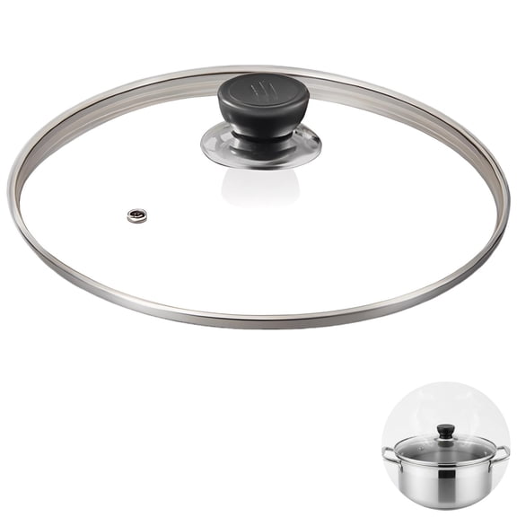 9.6 in / 24.5 cm Tempered Glass Pot Lid, Universal Pot Lid Replacement with Steam Vent and Stay-Cool Handle, Round Pan Cover for Fry Pans, Skillets, Stockpots, and Woks