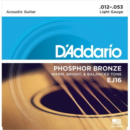 D'Addario EJ16 Phosphor Bronze Acoustic Guitar Strings, Light, (Best Acoustic Guitar Strings For Warm Sound)