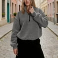 thumbnail image 6 of Womens Half Zip Fleece Pullover Long Sleeve Oversized Sherpa Sweatshirt Warm Zipper High Neck Fuzzy Sweater Tops (L, Gray), 6 of 7