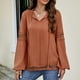 thumbnail image 5 of Blusa con volantes y cordón para mujer, camisa de manga larga de retazos de encaje informal a la moda de Color puro para mujer, rojo ladrillo L, 5 of 8