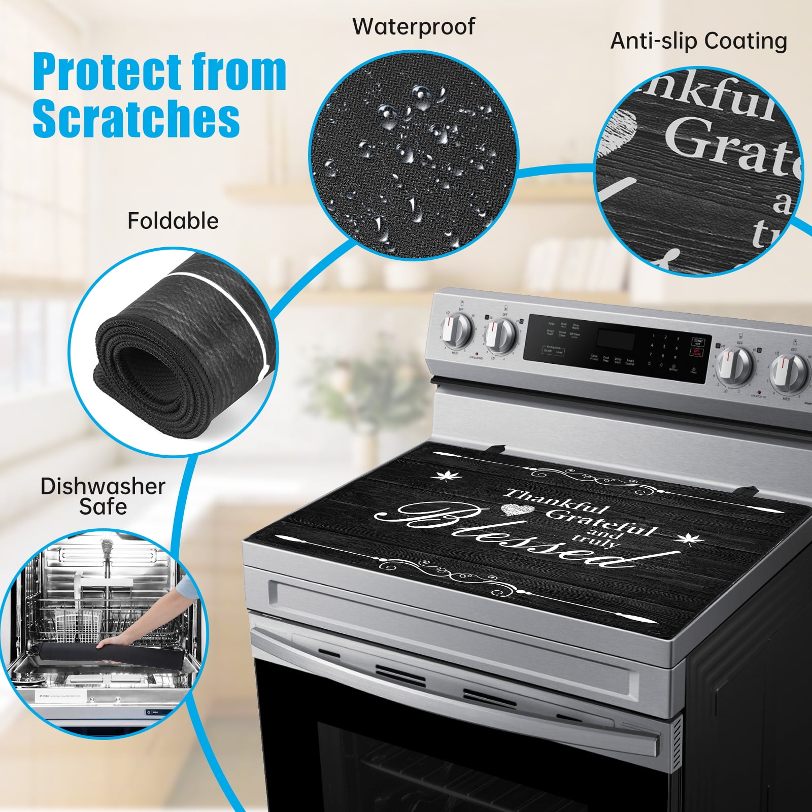 Stove Top Cover for Electric Stove (28.5”x 20.5”), Heat Resistant Glass Cooktop Cover, Multipurpose Stove/Counter/Washer Top Protector, Dishwasher Safe Natural Rubber (Thankul)