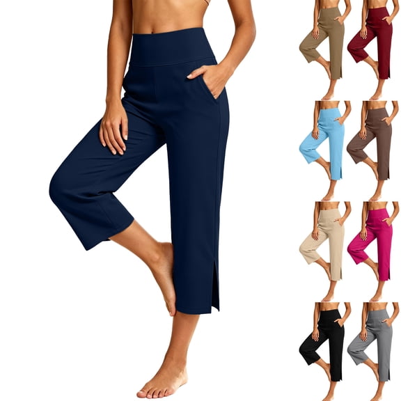 Cekizud Capris for Women with Pockets High Waisted Yoga Capris Straight Leg Casual Workout Cropped,Sizes S-3XL
