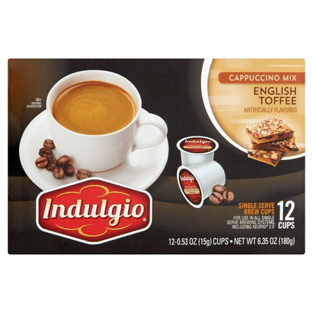 Indulgio English Toffee Cappuccino Mix Single Serve Brew Cups, 0.53 oz, 12 count
