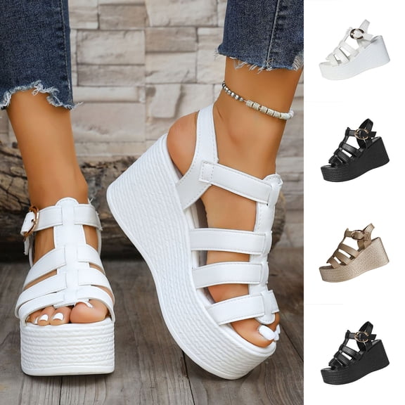 Eltusu Women Wedge Sandals, Non-Slip Open Toe Fashion Adjustable Summer Shoes 42 Size 9