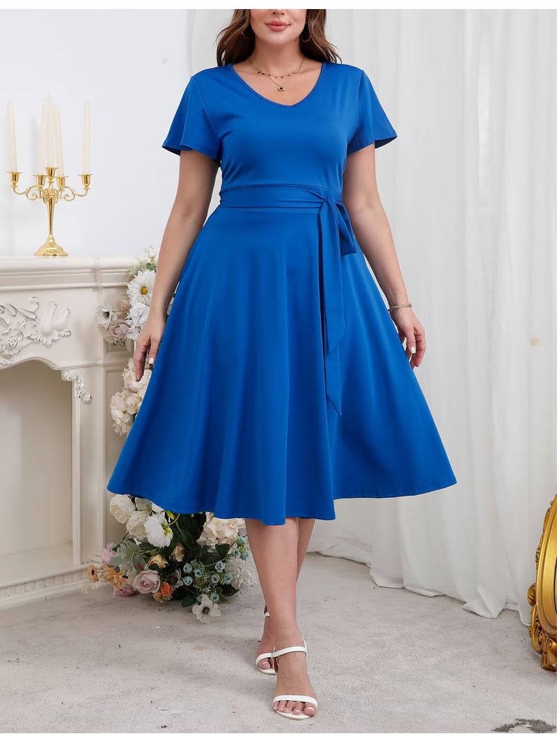 knee length dresses for ladies Royal Blue A-line Crepe Midi Dress