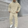 thumbnail image 3 of Men's Hoodies Solid Color Tracksuit Sweatsuit Sweatshirt and Sweatpant for Men 2 Piece Sets Pullover Sweater,Khaki,3XL, 3 of 8