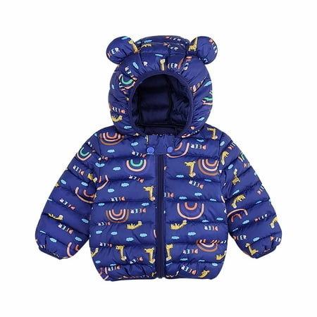 

Winter Coats for Toddler Kids Baby Boys Girls Thick Warm Printed Hooded Jacket Outerwear Infant Zipper Outerwear (2-3 Years Navy)