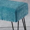 thumbnail image 3 of Home Soft Things Jacquard Chenille Stool Chair Upholstered Footrest Ottoman with Black Metal Legs and Padded Seat, Tanga-Turquoise, 19" x 13" x 17", 3 of 6