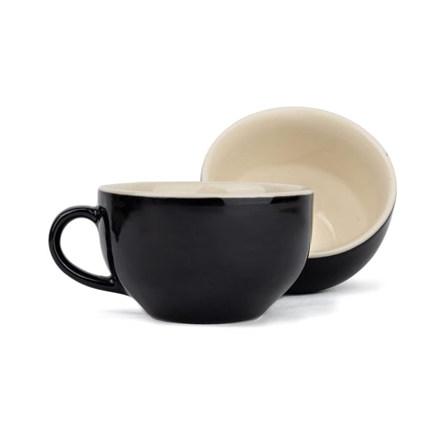 Large Ceramic Coffee Cup Set Of 2 - Black, 350ml Each | Cappuccino Cup With Glossy Finish | Large Ceramic Coffee Cup | Premium Stoneware Coffee Cup | Microwave Safe - XL Cuppa