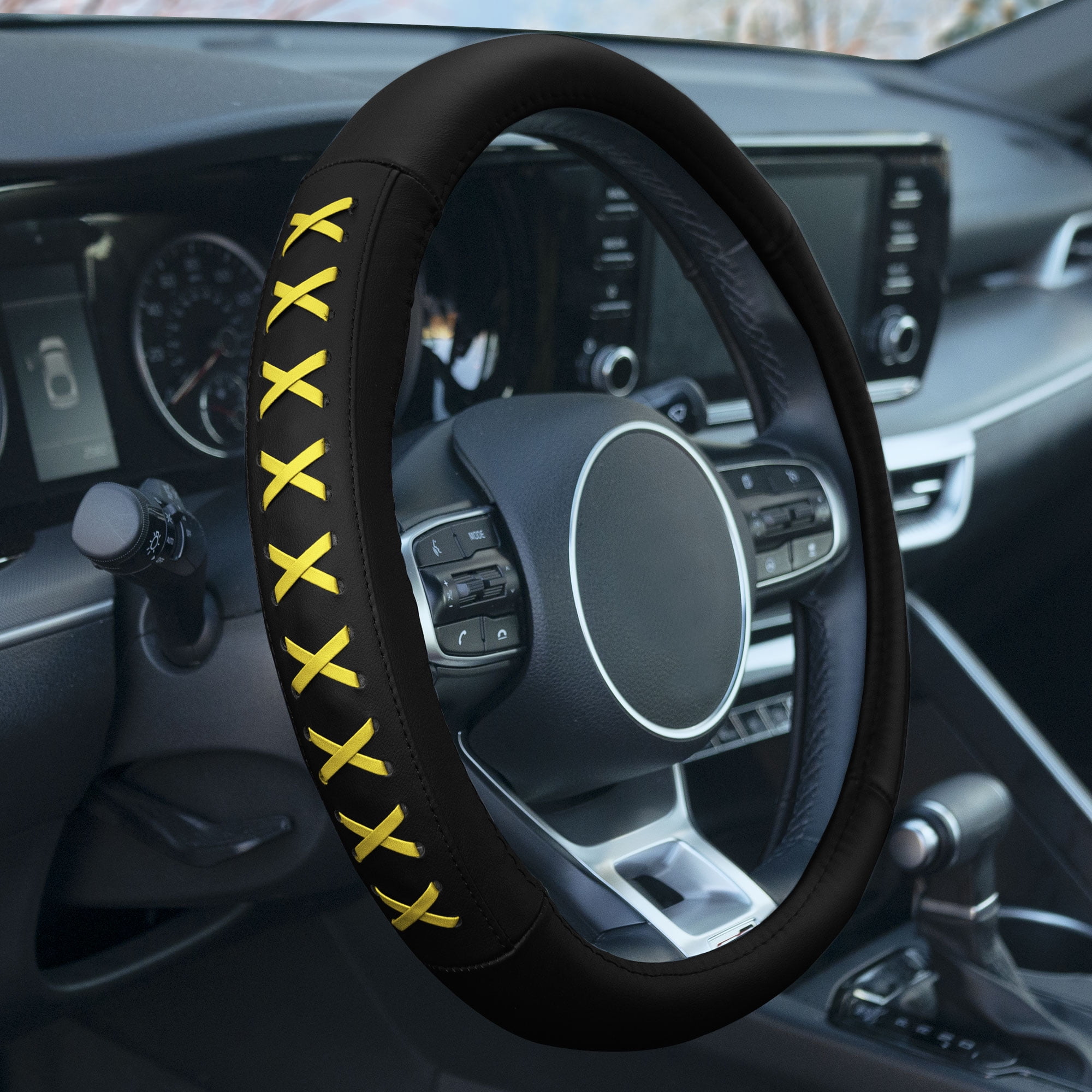 Lace Up Steering Wheel Cover Genuine Leather Steering Wheel Cover