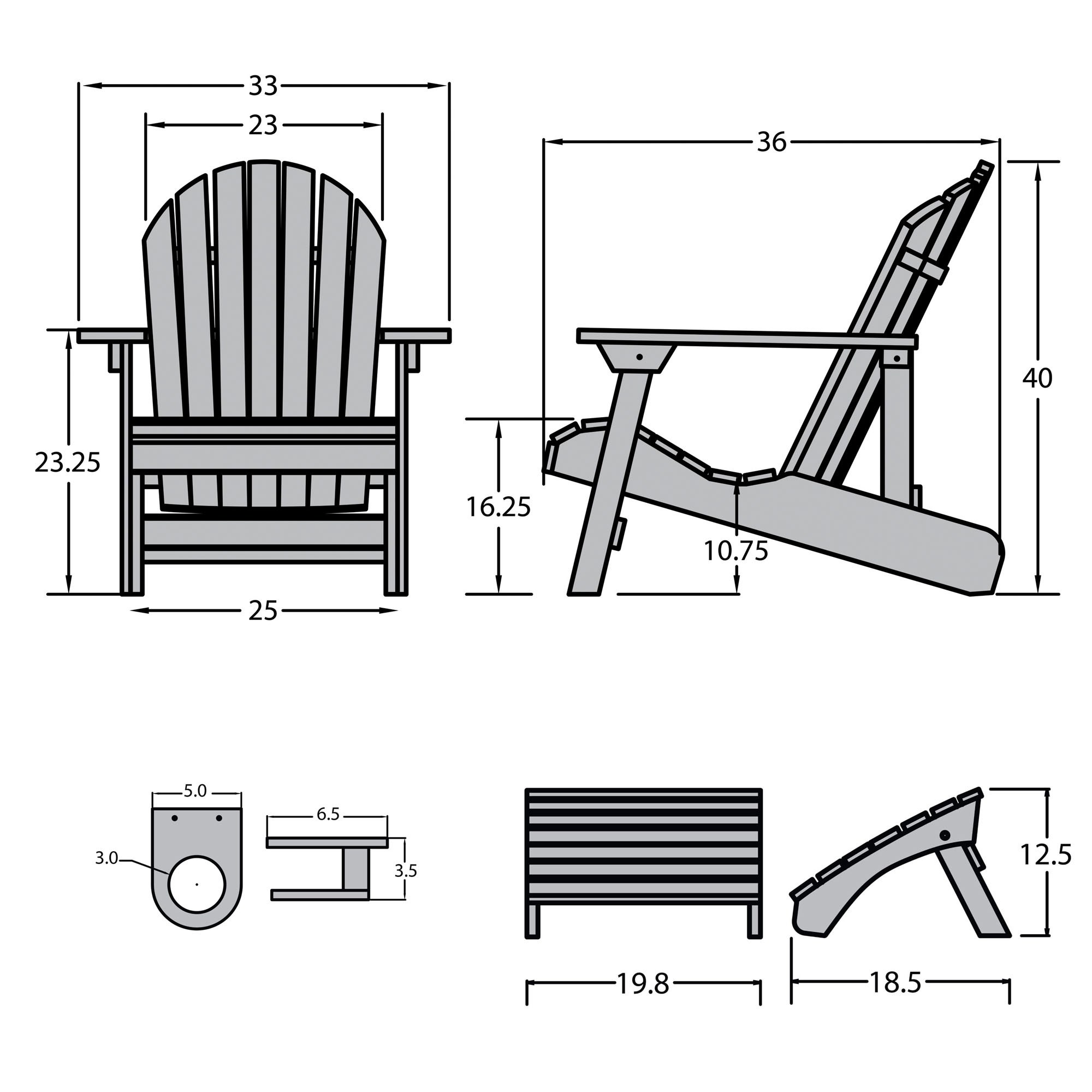 1 King Hamilton Folding & Reclining Adirondack Chair with 1 Folding Ottoman and 1 Cupholder - image 5 of 6