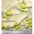 thumbnail image 1 of Soimoi Cotton Cambric Fabric Leaves & Yellow Flower Watercolor Printed Craft Fabric by the Yard 42 Inch Wide, 1 of 1