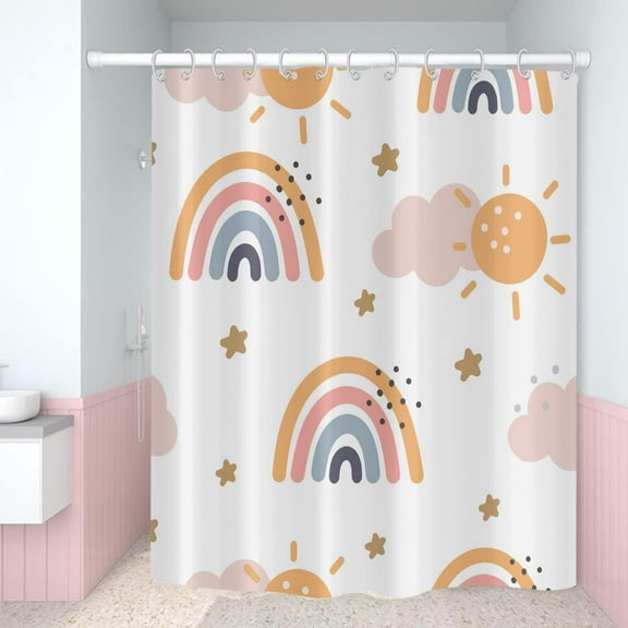 Rainbow Shower Curtain, Lovely Kids Rainbows Pattern Colorful Cute Cloud Sun Stars Cartoon Bath Curtains Waterproof Fabric with Hooks for Home Decor, 72Wx72H