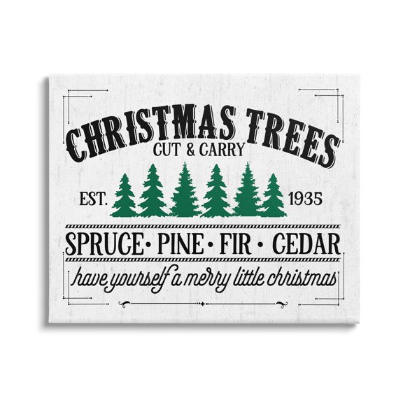 Stupell Industries Christmas Trees Vintage Sign Graphic Art Gallery Wrapped Canvas Print Wall Art, Design by Lettered and Lined