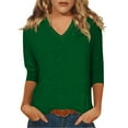 thumbnail image 2 of Oversized Tshirts for Women, 3/4 Sleeve Summer Solid V Neck Travel Tops, Green 5XL, 2 of 5