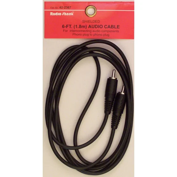 6 Foot Audio Cable Male To Male Rca Phono Plugs For Stereo ~ Radioshack 42-2367