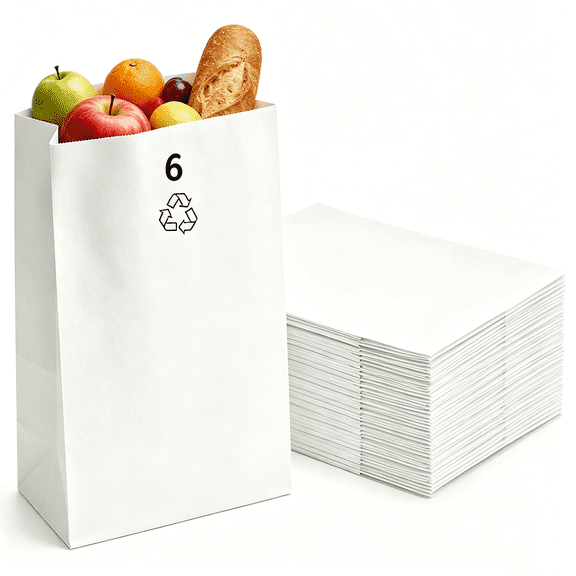 BagDream 6lb Kraft Paper Lunch Bags 6x3.54x11" White Paper Bags Disposable Lunch Snacks Bags Grocery Bags, Pack of 50