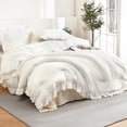 thumbnail image 2 of White Ruffled Queen Size Comforter Set, 3PCS Soft Washed Microfiber Lightweight & All-Season Bedding Comforter with Vintage French Country Style, White, 90x90 in, 2 of 8