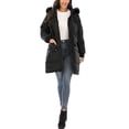 thumbnail image 4 of SAYFUT Long Puffer Hooded Coat for Womens Winter Plus Size, Button Zipper Up Puffer Down Jackets Coats Outwear with Faux Fur Collar Trim, 4 of 8