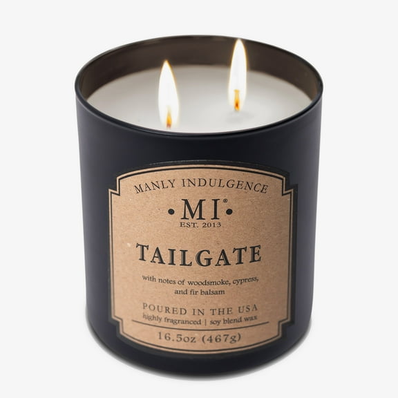 Manly Indulgence Classic  Tailgate Scented Jar Candle, 2 Wick, 16.5 oz, 60h Burn, Warm & Spicy