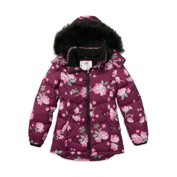Justice Girls Puffer Jacket With Faux, Ladies Fur Lined Hooded Coat Uk