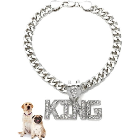 Icemond Rhinestone Studded King Pendant 18 /26  Cuban Chain Fashion Costume Jewelry Necklace for Dogs in Gold or Rhodium Tone