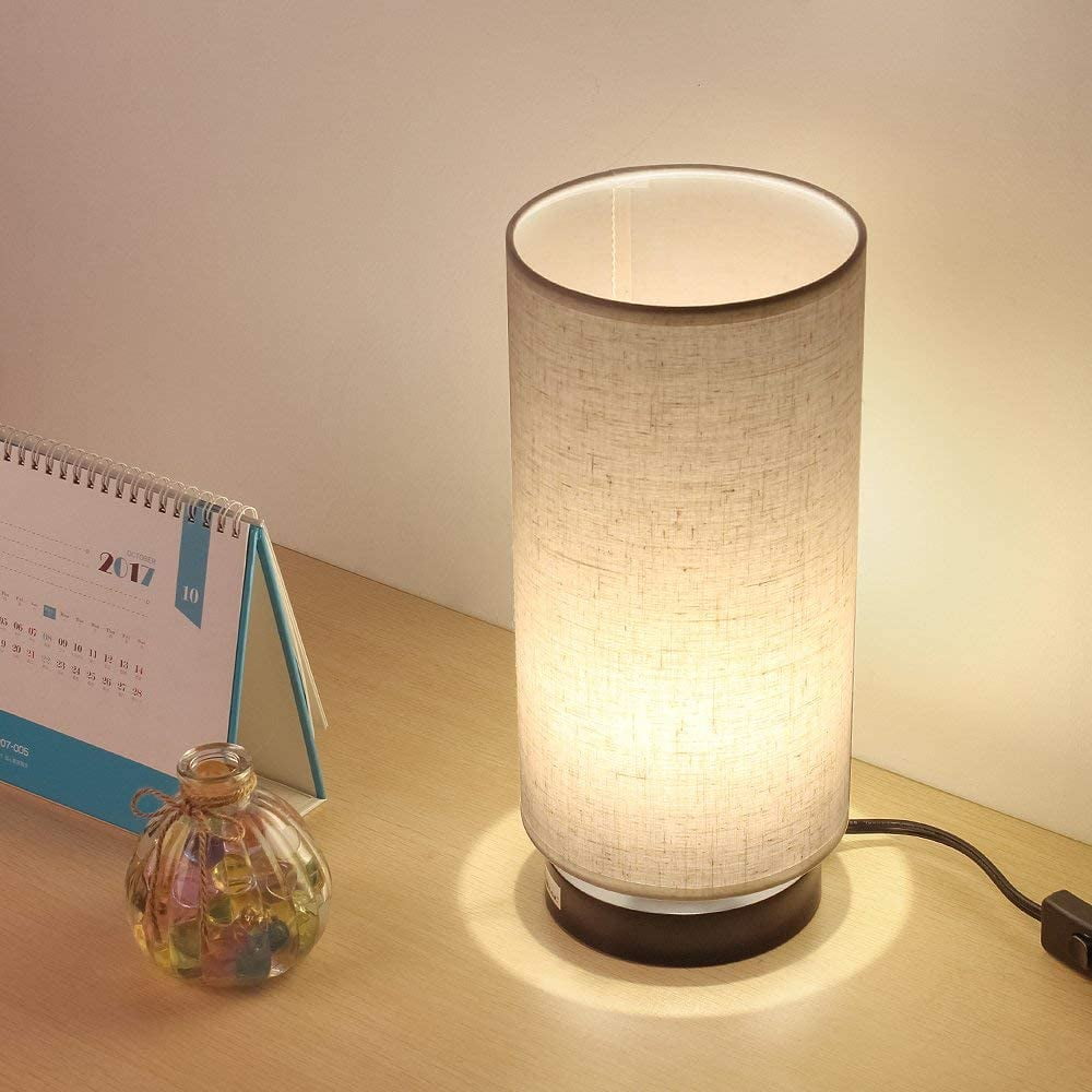 Bedside Nightstand Lamp with Fabric Lamp Shade Metal Base