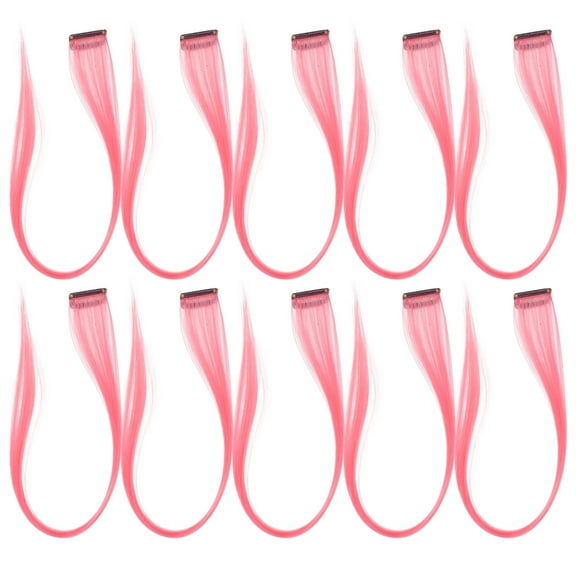 WHAMVOX Pink Clip In Hair Extensions for Women High Temperature Fiber Cosplay Use Straight Hairpiece 10 Pieces