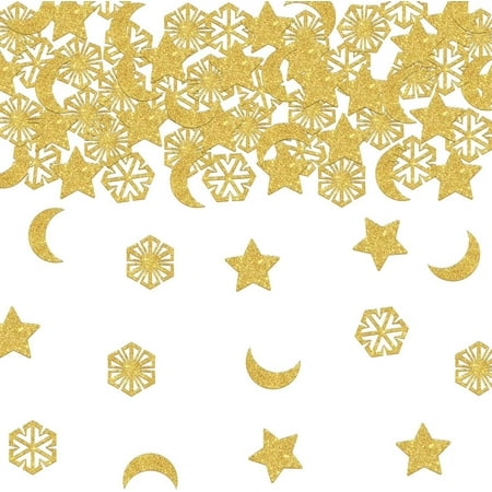 200Pcs Ramadan Mubarak Glitter Confetti Decorations Eid Al-Fitr Party Table Decor Twinkle Little Star Moon Confetti or Eid Al-Fitr Party Decorations Supplies Lasting Surprise