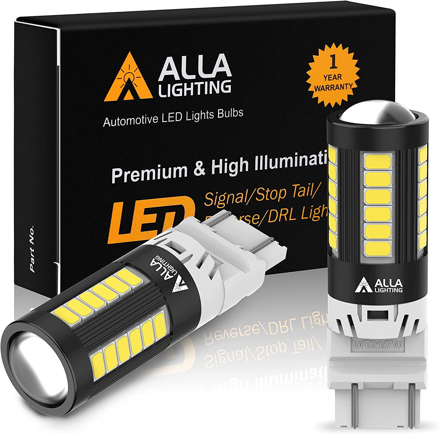 Alla Lighting WT21/7W WTY21W/7W LED Bulbs, Super Bright Rear Brake Lights, Tail Lights, Turn